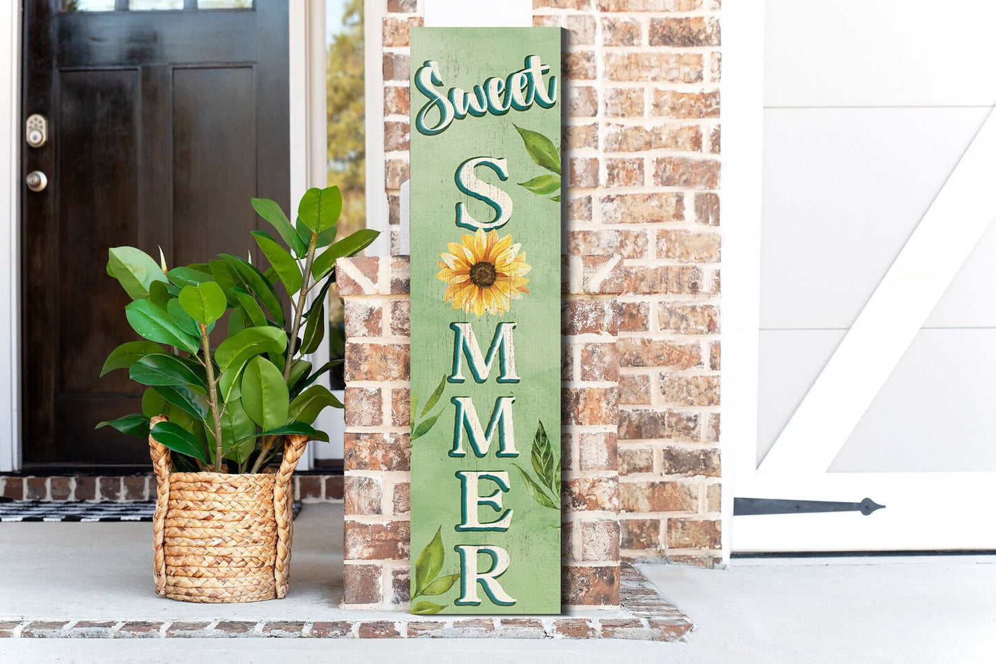 36in Sweet Summer Sunflower Home Porch Sign - Rustic Farmhouse Wooden Wall Decor for Outdoor & Indoor