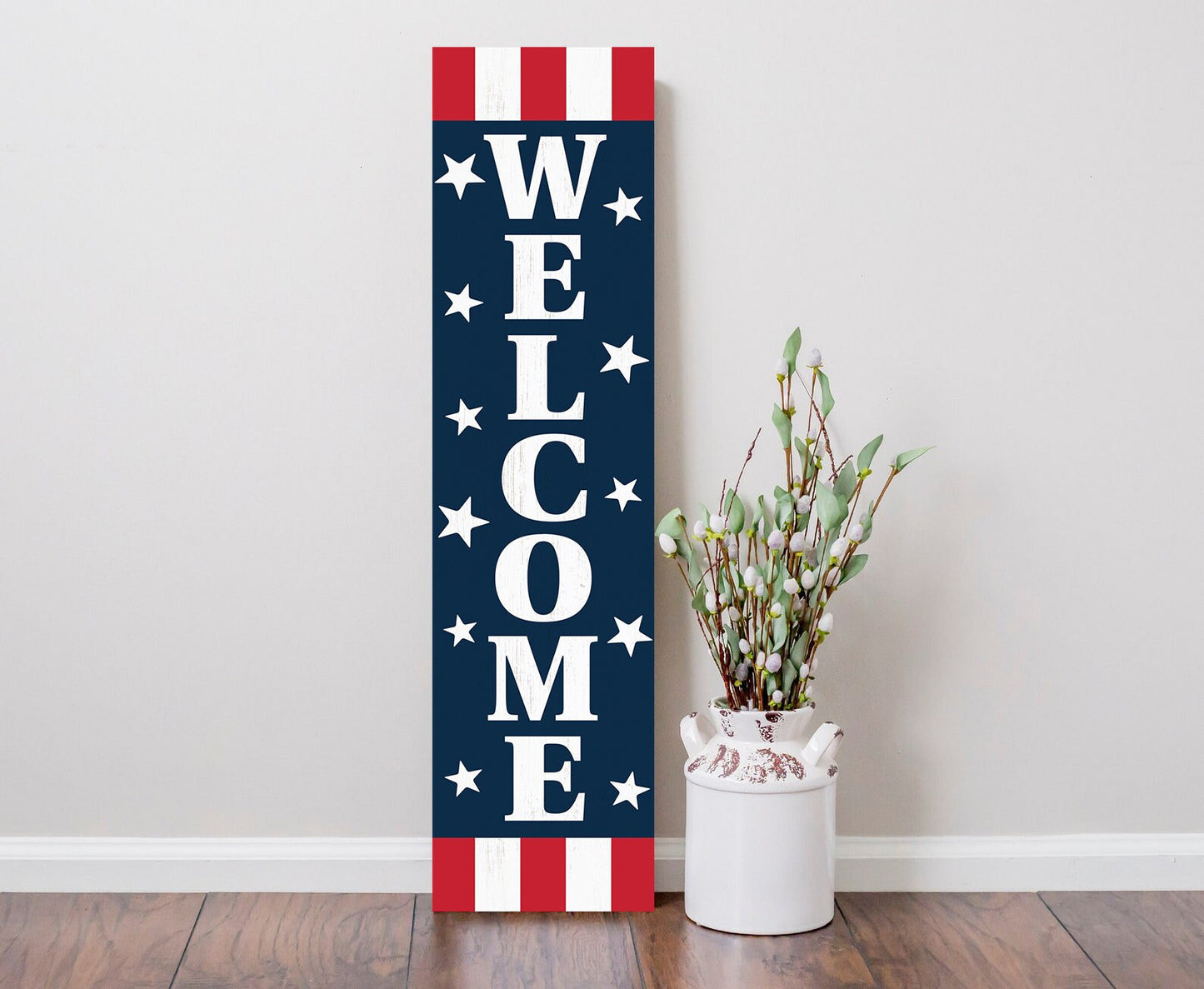 36in "Welcome" 4th of July Porch Sign - Vibrant & Patriotic Front Door Decor for Independence Day Festivities