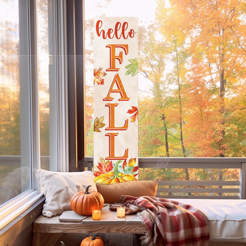 36in "Hello Fall" Porch Sign - Festive Outdoor Party Decor - Handcrafted Wooden Display - Autumn Home Accent