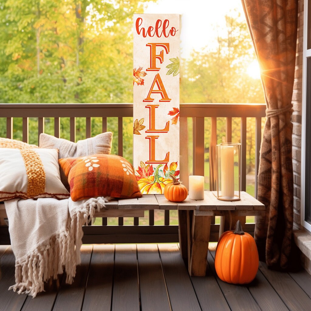 36in "Hello Fall" Porch Sign - Festive Outdoor Party Decor - Handcrafted Wooden Display - Autumn Home Accent