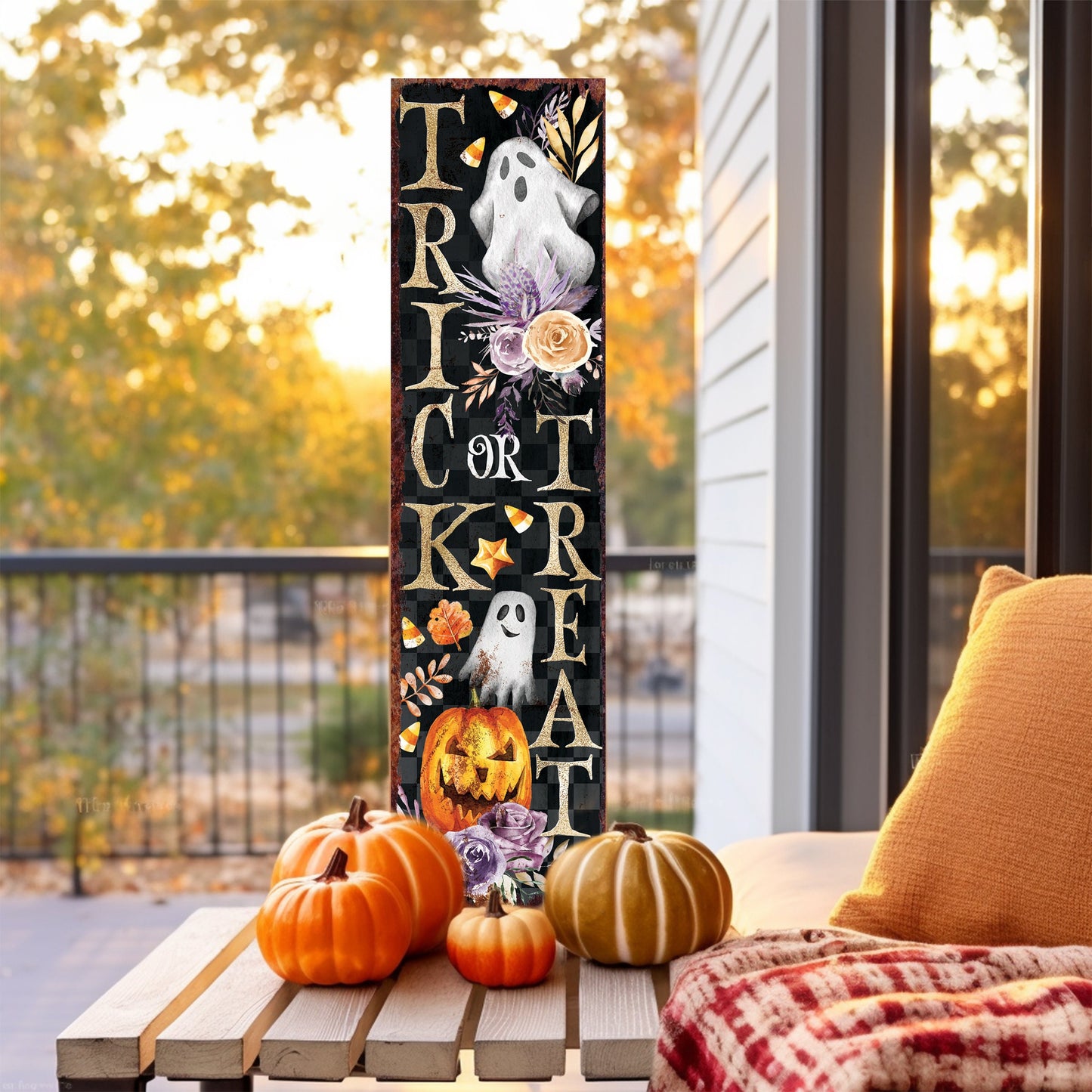 36in Trick or Treat Halloween Porch Sign, Front Porch Halloween Sign, Halloween Decor for Entryway, Mantle, Living Room, Porch Decor