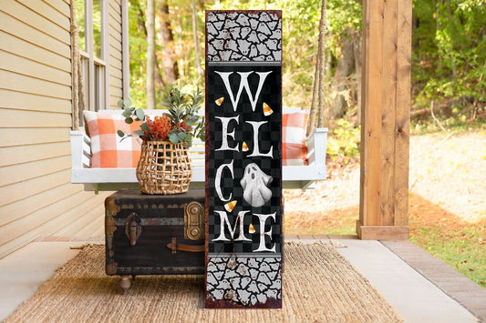 36in "Welcome" Halloween Porch Sign - Front Porch Halloween Welcome Sign, Vintage Halloween Decoration, Rustic Modern Farmhouse Entryway