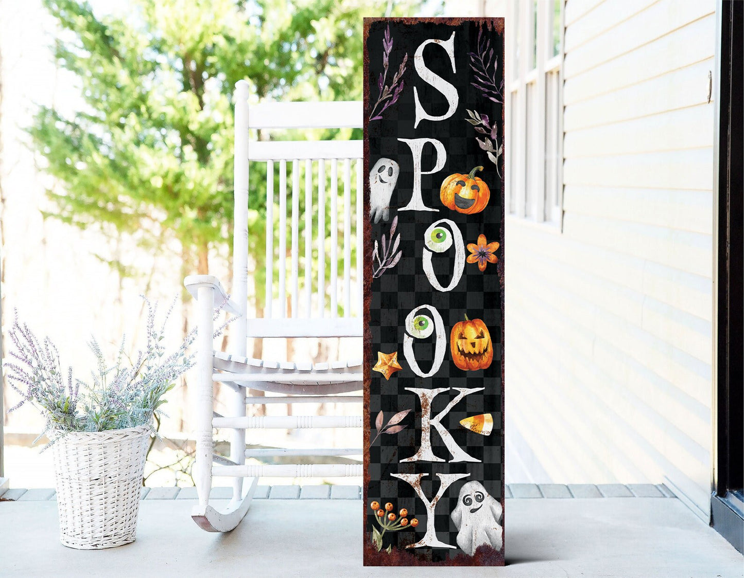 36in Spooky Halloween Porch Sign - Front Porch Halloween Sign, Vintage Halloween Decoration, Rustic Modern Farmhouse Entryway Board