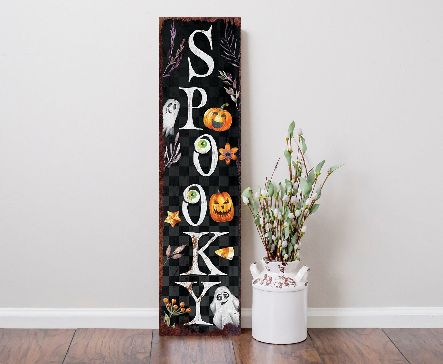 36in Spooky Halloween Porch Sign - Front Porch Halloween Sign, Vintage Halloween Decoration, Rustic Modern Farmhouse Entryway Board