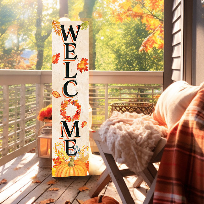 36-Inch "Welcome" Fall Porch Sign - Wooden Decor - Front Door Display for Autumn Celebrations - Rustic Entryway Accessory