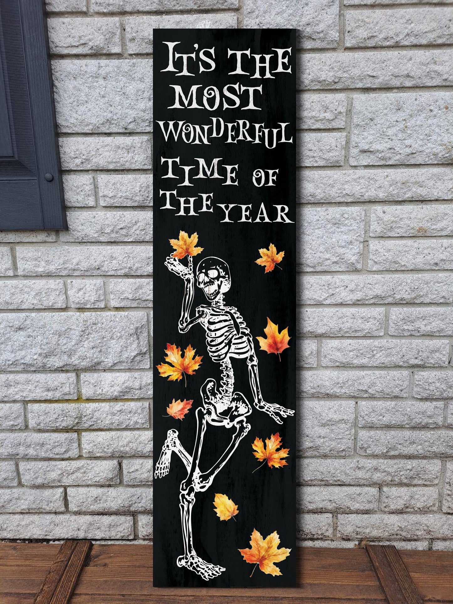 36in Dancing Skeleton Halloween Porch Sign - Front Porch Halloween Welcome Sign, Rustic Modern Farmhouse Entryway Board