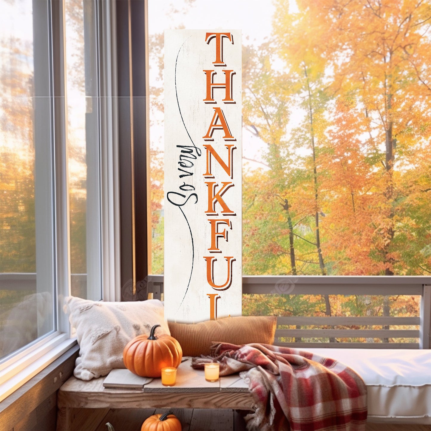 36-Inch "So Very Thankful" Thanksgiving Porch Sign - Wooden Decor - Festive Fall Display for Front Door or Entryway