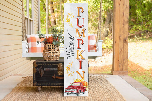 36in "Welcome Pumpkin" Fall Porch Sign - Rustic Harvest Decor for Front Door Display during Autumn Celebrations