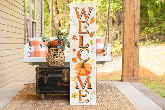 36in "Welcome" Fall Porch Sign - Rustic Harvest Decor for Front Door Display during Thanksgiving Celebrations