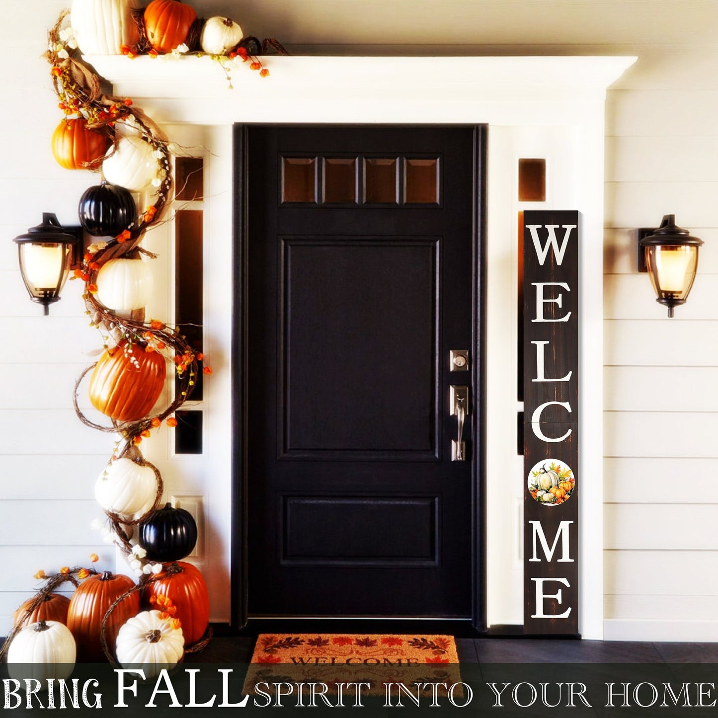 72in "Welcome" Fall Porch Sign with Pumpkins Design - Brown Porch Board Decor for Front Door during Autumn and Thanksgiving Celebrations