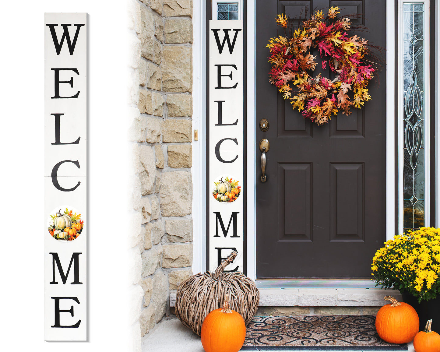 72in "Welcome" Fall Porch Sign with Pumpkins Design - Tall Porch Board Decor for Front Door during Autumn and Thanksgiving Celebrations