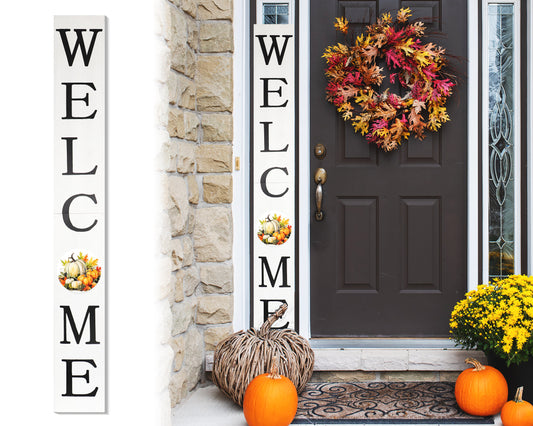 72in "Welcome" Fall Porch Sign with Pumpkins Design - Tall Porch Board Decor for Front Door during Autumn and Thanksgiving Celebrations