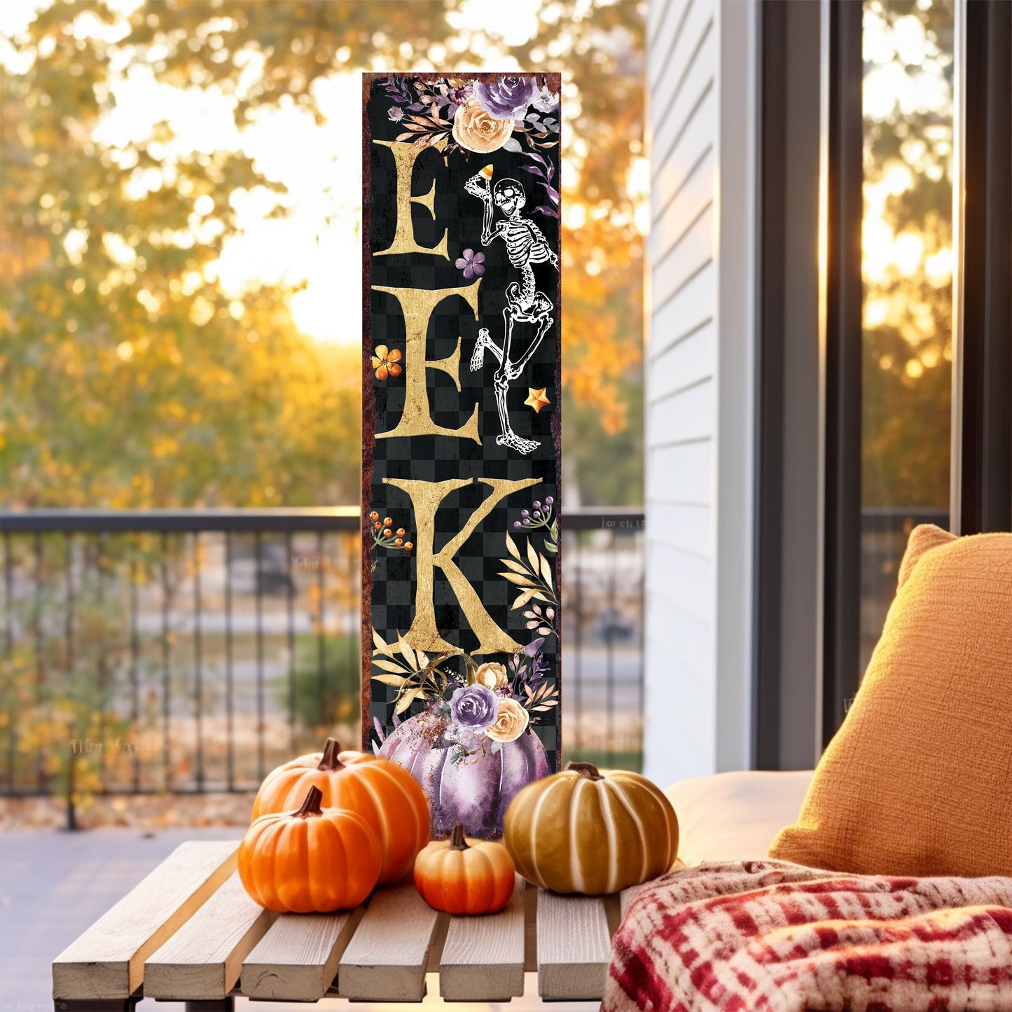 36in "EEK" Halloween Porch Sign - Front Porch Halloween Welcome Sign, Vintage Halloween Decoration, Rustic Modern Farmhouse Entryway Board