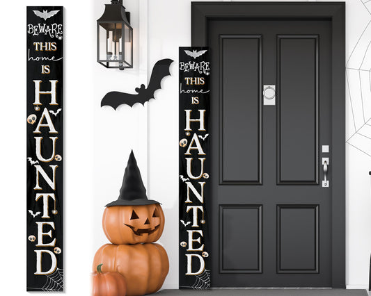 72in Wooden "Beware This Home is Haunted" Halloween Porch Sign - Spooky Front Door Decor for Captivating Halloween Celebrations
