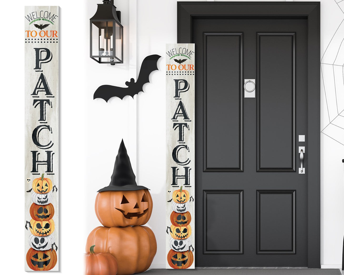 72in Wooden "Welcome to Our Patch" Halloween Porch Sign - Spooky and Charming Front Door Decor for Halloween Celebrations