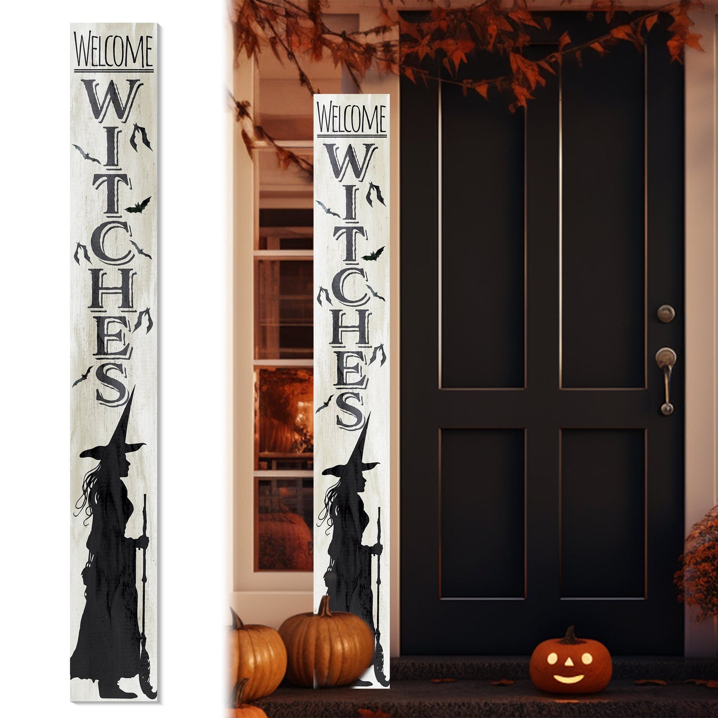 72-Inch "Welcome Witches" Wooden Halloween Sign - Spellbinding Front Door Decor for Porch, Entryway, and Spooky Season Festivities