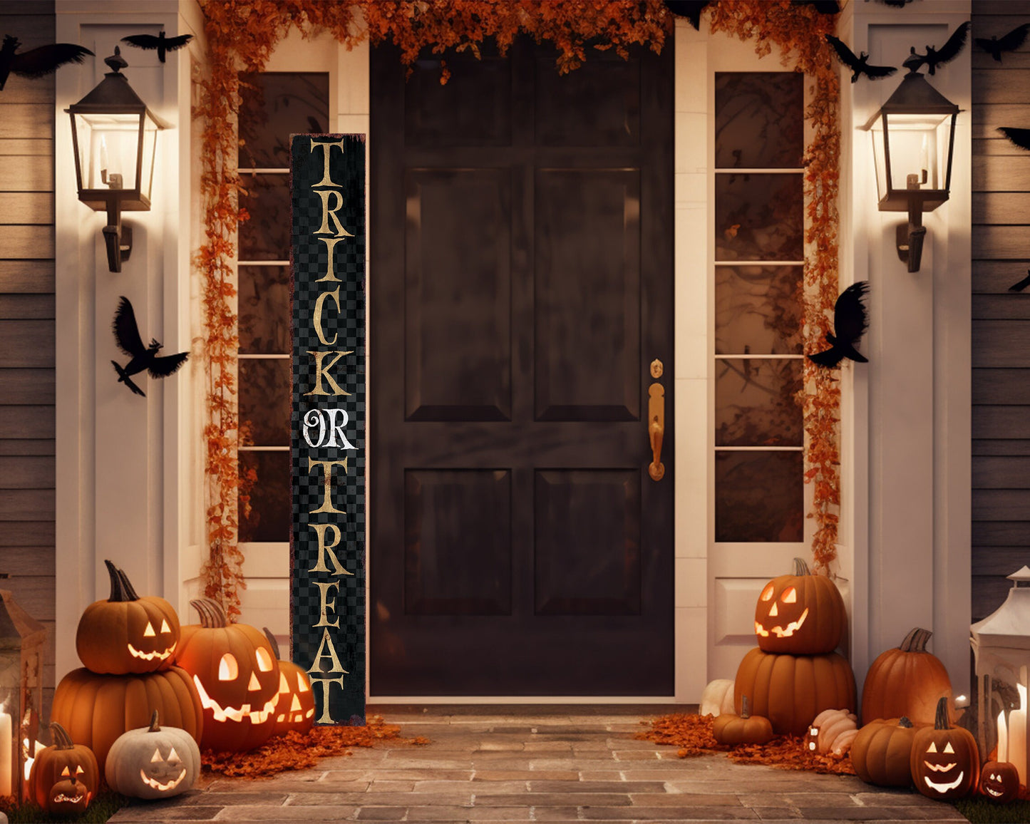 72in Trick or Treat Halloween Welcome Porch Sign Standing Front Door Decor Halloween Decoration Rustic Modern Farmhouse Entryway Board