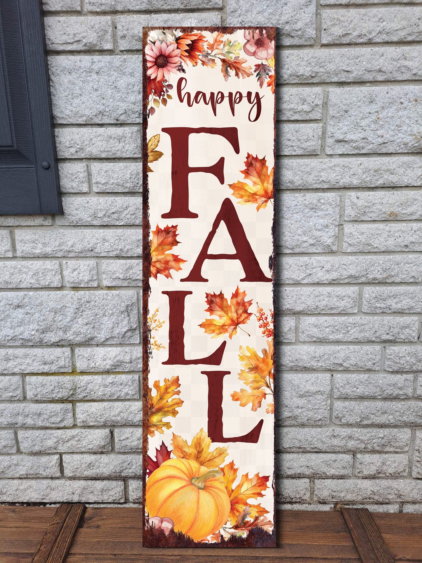36in Happy Fall Porch Sign - Front Porch Fall Welcome Sign with  Autumn Decoration, Rustic Modern Farmhouse Entryway Porch Decor