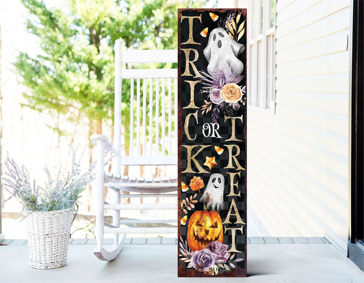 36in Trick or Treat Halloween Porch Sign, Front Porch Halloween Sign, Halloween Decor for Entryway, Mantle, Living Room, Porch Decor