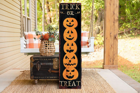 36in Trick or Treat Halloween Porch Sign - Front Porch Halloween Welcome Sign, Vintage Halloween Decoration, Rustic Modern Farmhouse Decor