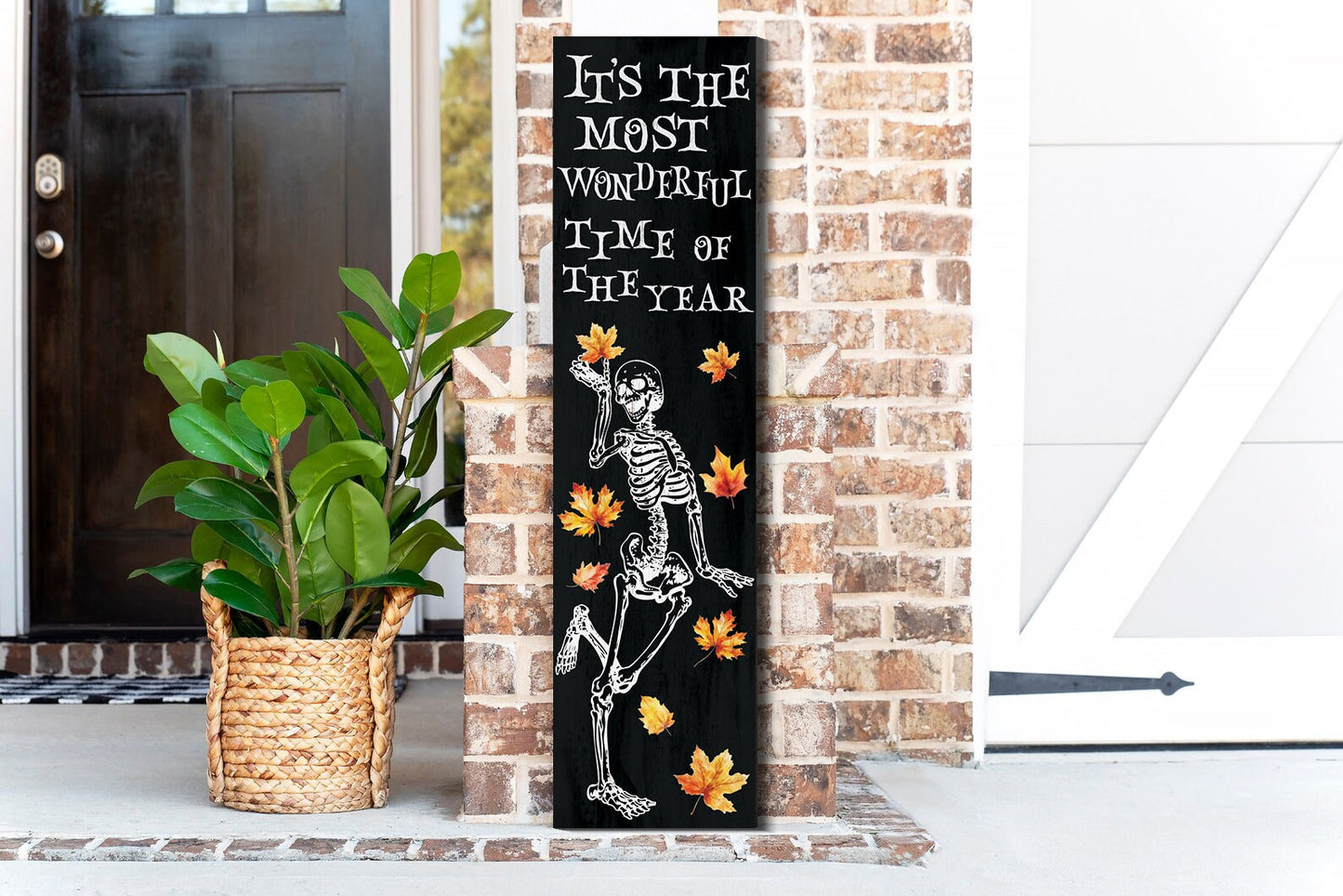 36in Dancing Skeleton Halloween Porch Sign - Front Porch Halloween Welcome Sign, Rustic Modern Farmhouse Entryway Board