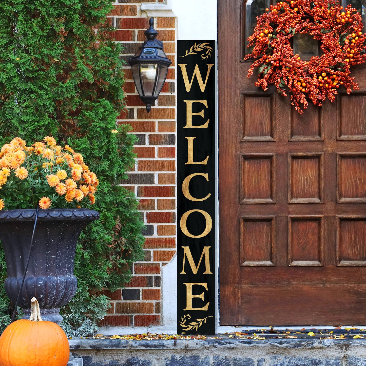 72in "Welcome" Porch Sign | Rustic Farmhouse Front Porch Decor | Black with Gold Font | Ideal for Entryway, Mantle, Living Room, Kitchen, Porch Decor