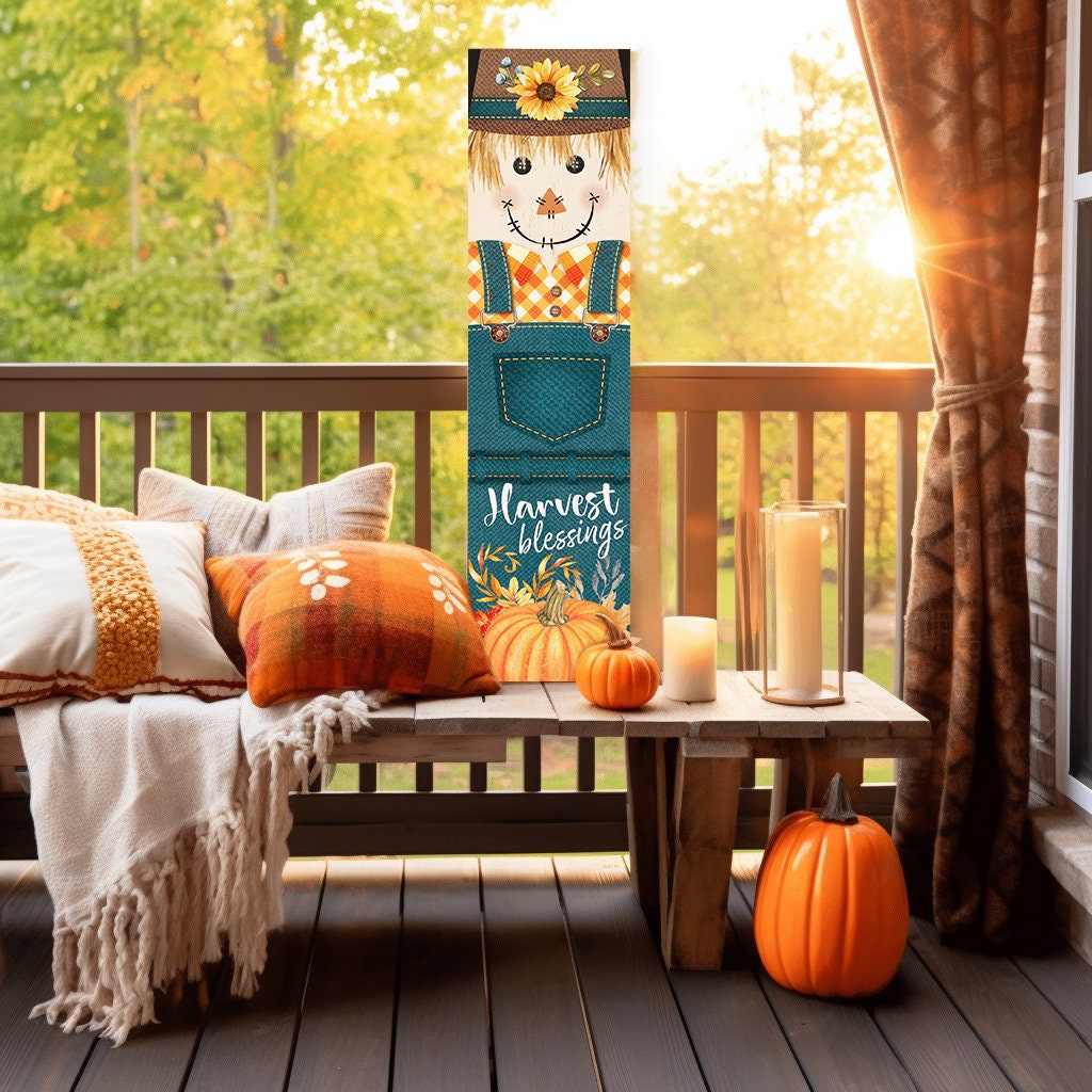 36in Harvest Blessings Scarecrow Outdoor Porch Sign - Fall Porch Leaner, Scarecrow Porch Decor, Fall Sign