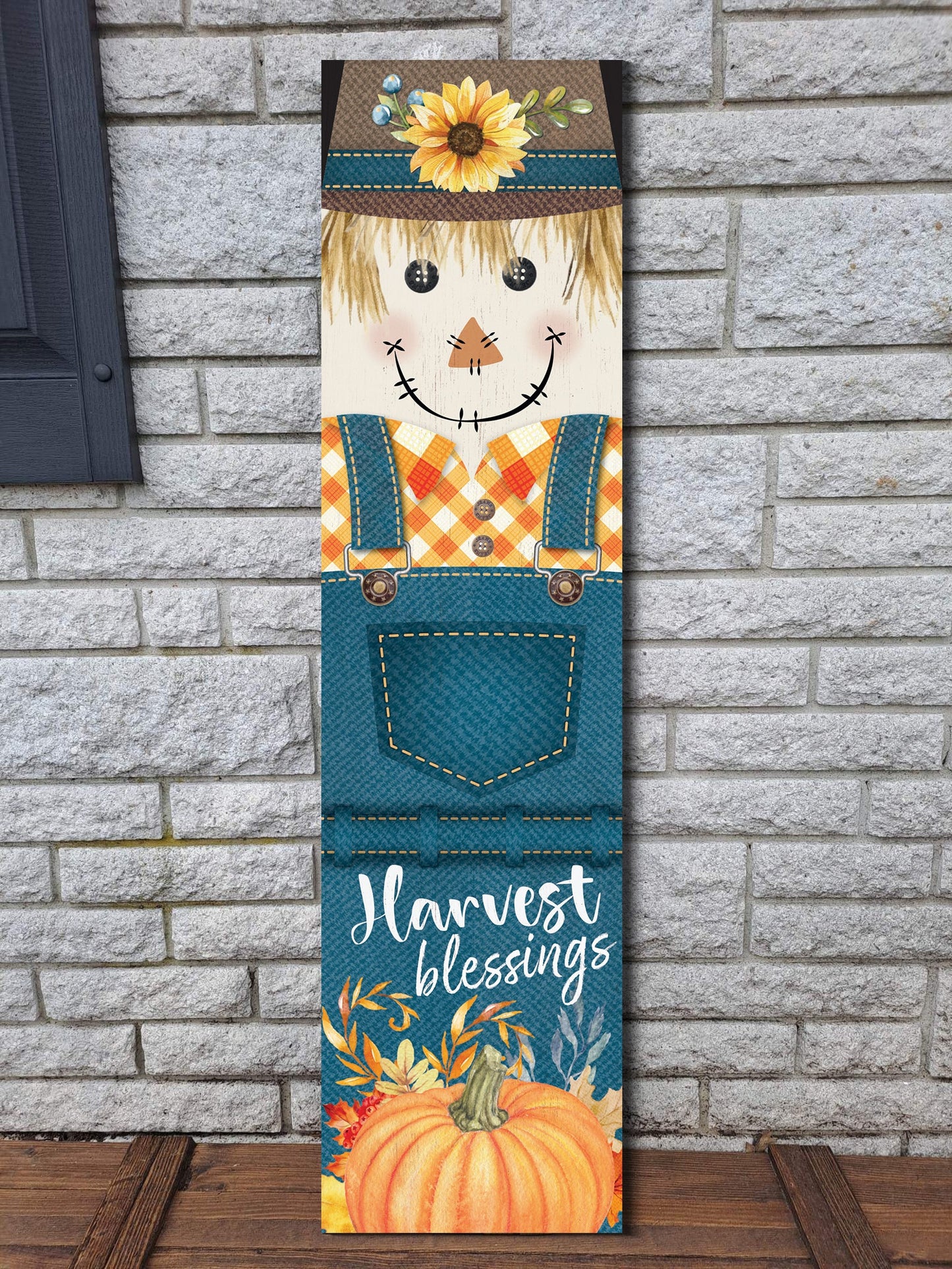 36in Harvest Blessings Scarecrow Outdoor Porch Sign - Fall Porch Leaner, Scarecrow Porch Decor, Fall Sign