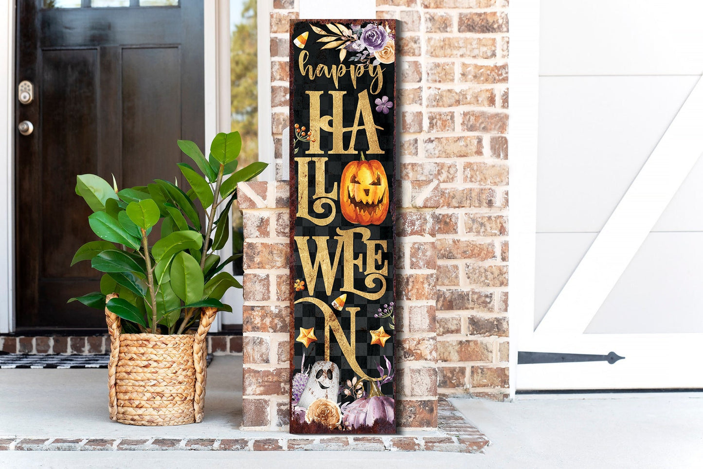 36in Halloween Porch Sign - Front Porch Halloween Welcome Sign, Vintage Halloween Decoration, Rustic Modern Farmhouse Entryway Board