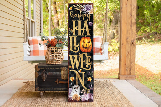 36in Halloween Porch Sign - Front Porch Halloween Welcome Sign, Vintage Halloween Decoration, Rustic Modern Farmhouse Entryway Board