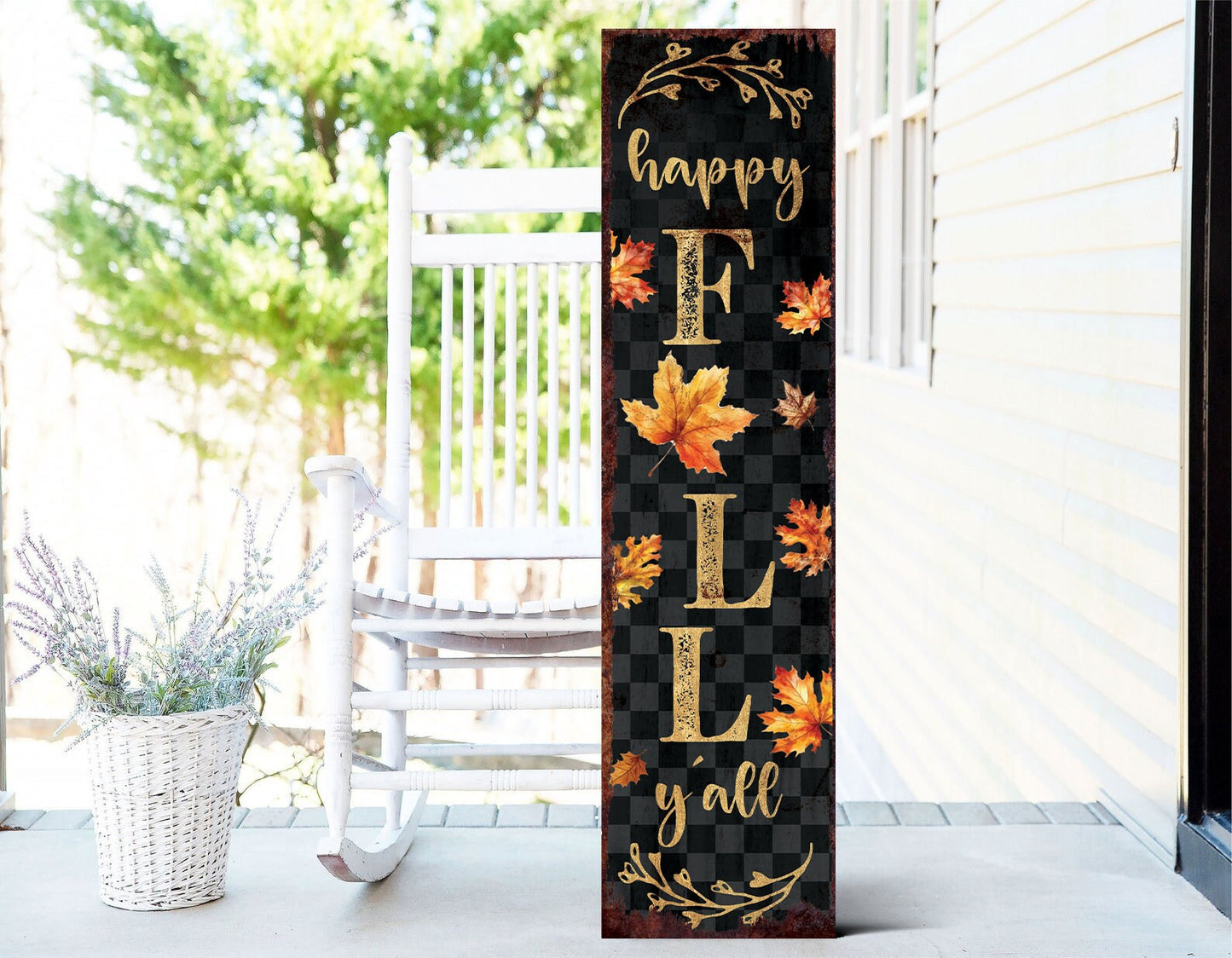 36in Happy Fall Y'all Porch Sign Decor Front Porch Fall Welcome Sign with Vintage Autumn Decoration, Modern Farmhouse Decor