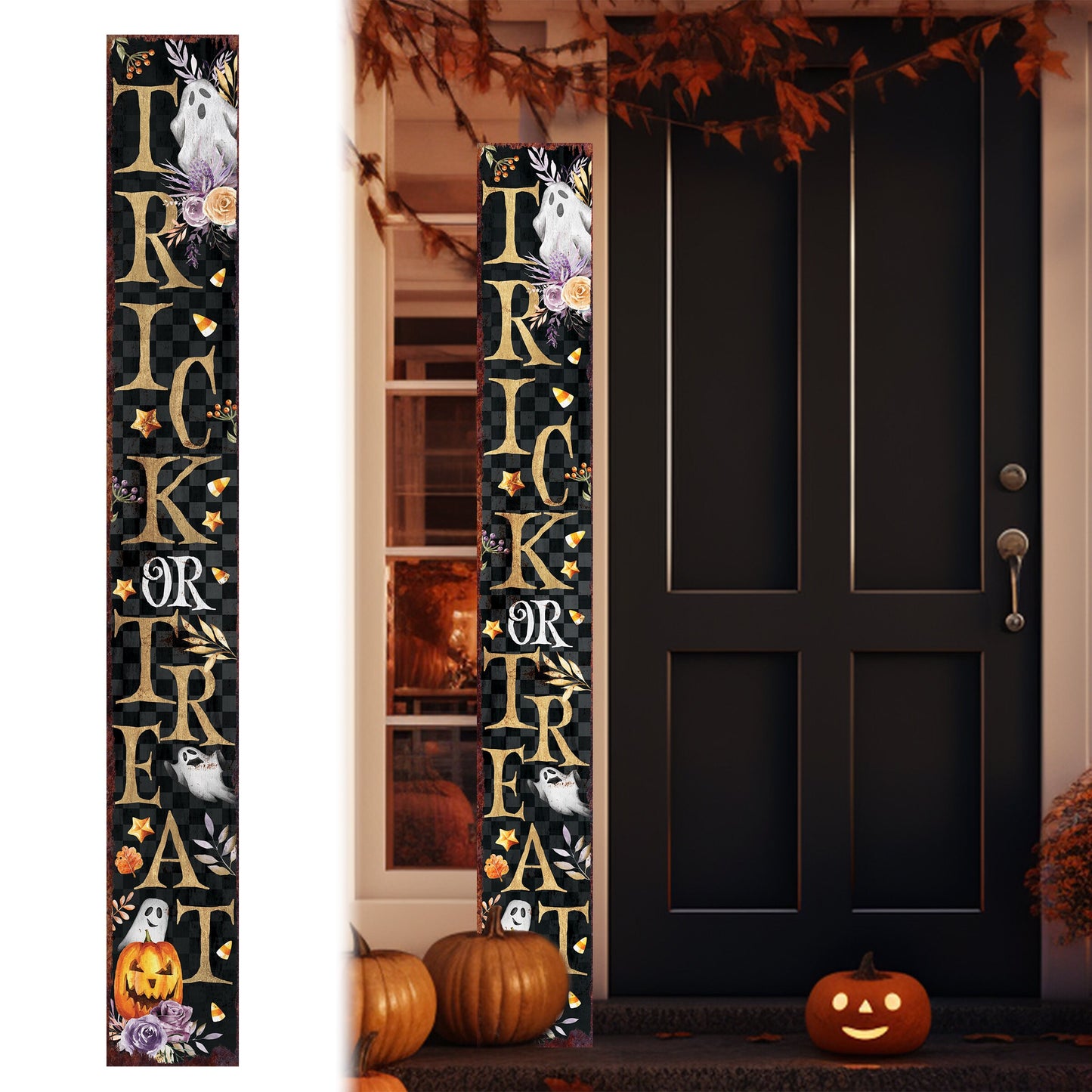 72in Trick or Treat Halloween Welcome Porch Sign Front Door Decor Halloween Decoration Rustic Modern Farmhouse Entryway Decor