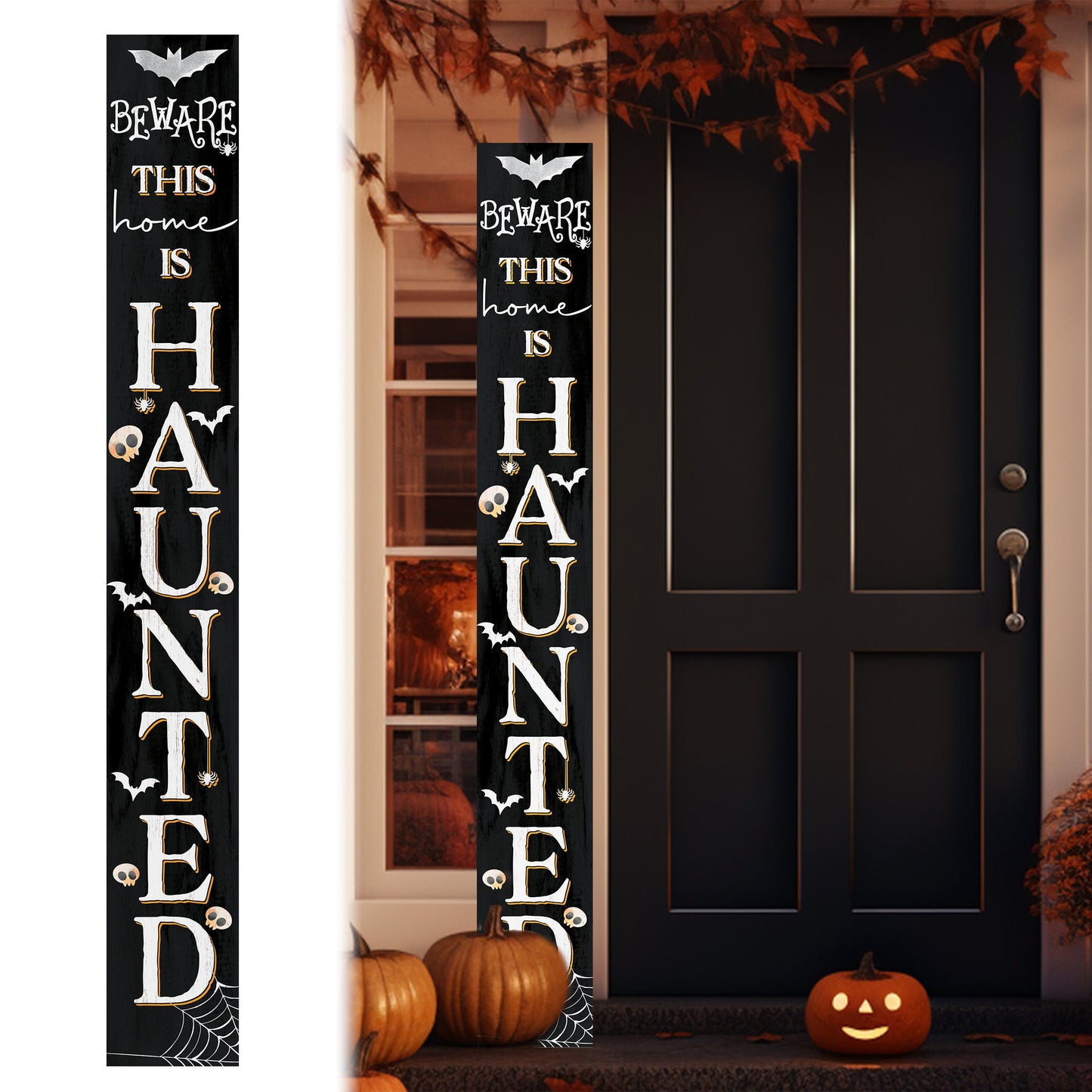 72in Wooden "Beware This Home is Haunted" Halloween Porch Sign - Spooky Front Door Decor for Captivating Halloween Celebrations