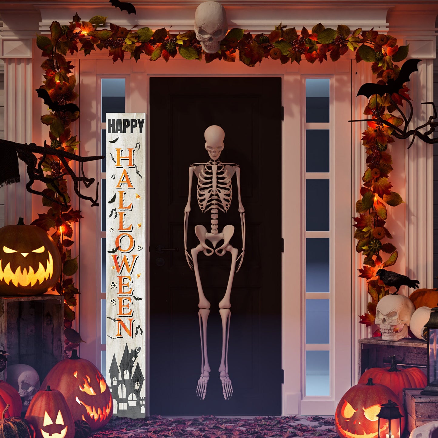 72in Wooden "Happy Halloween" Porch Sign - Spooky and Festive Front Door Decor for Seasonal Celebrations