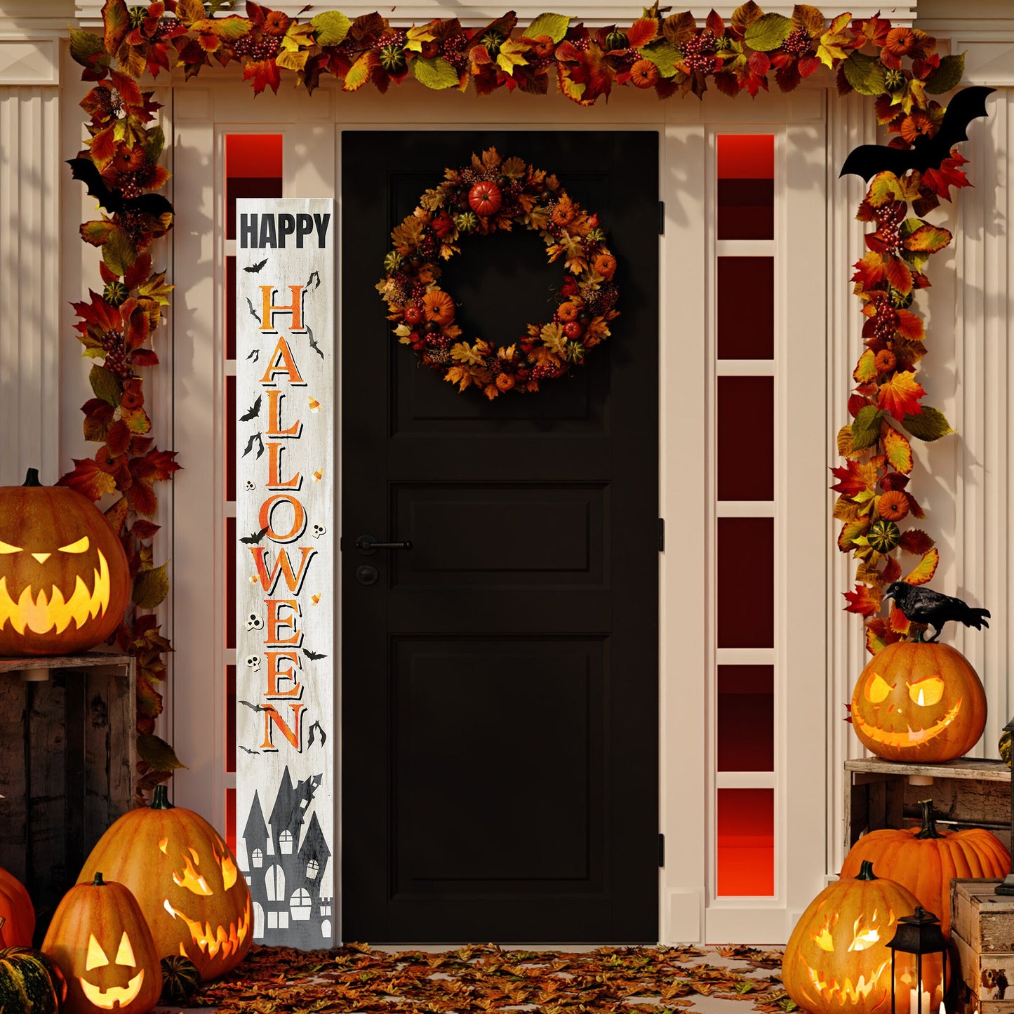 72in Wooden "Happy Halloween" Porch Sign - Spooky and Festive Front Door Decor for Seasonal Celebrations