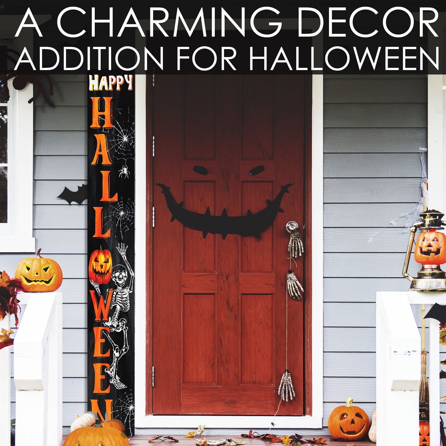 72in Wooden Happy Halloween Skeleton Welcome Porch Sign - Spooky Front Door Decor for Seasonal Celebrations, Vintage Halloween Decoration