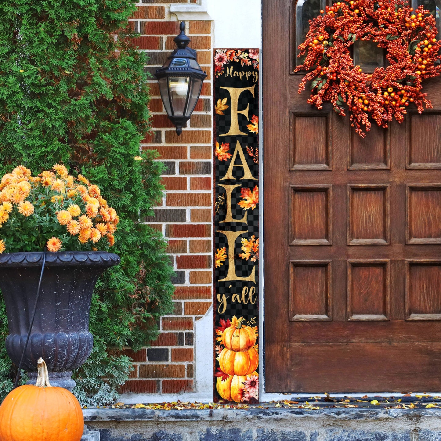 72in Wooden Happy Fall Y'all Fall Welcome Porch Sign - Front Door Decor for Seasonal Celebrations, Rustic Modern Farmhouse Entryway Display