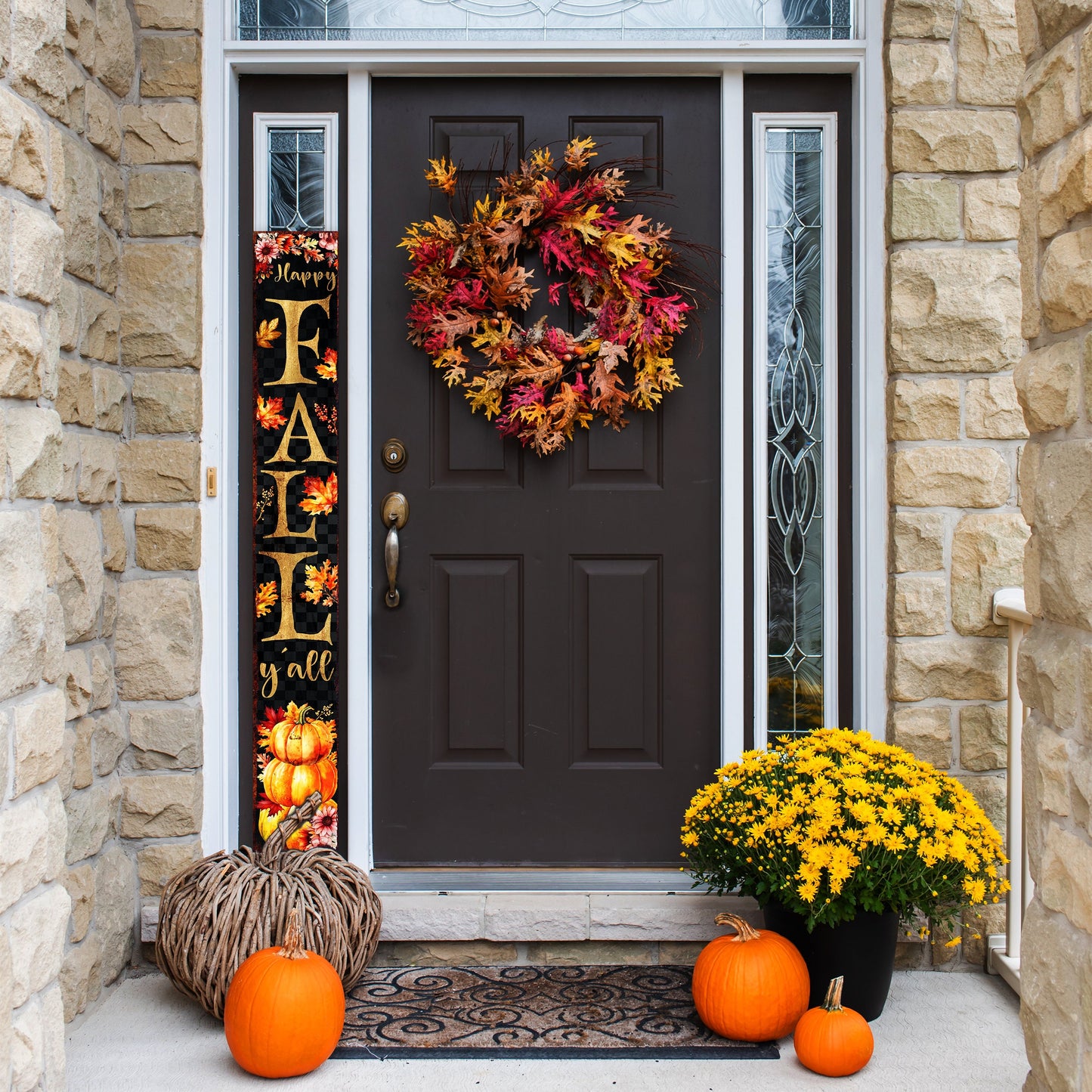 72in Wooden Happy Fall Y'all Fall Welcome Porch Sign - Front Door Decor for Seasonal Celebrations, Rustic Modern Farmhouse Entryway Display