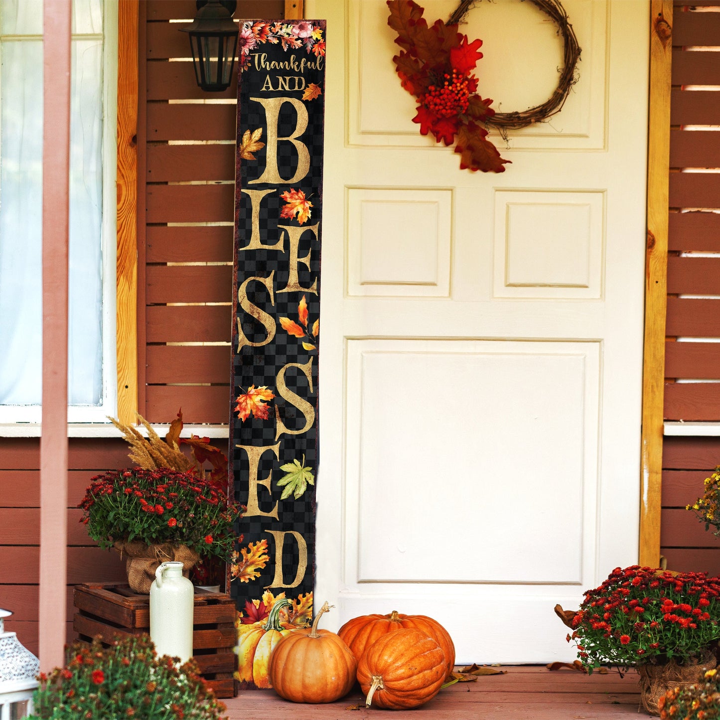 72in "Thankful and Blessed" Fall Welcome Porch Sign - Front Door Decor for Seasonal Celebrations, Vintage Fall Decoration