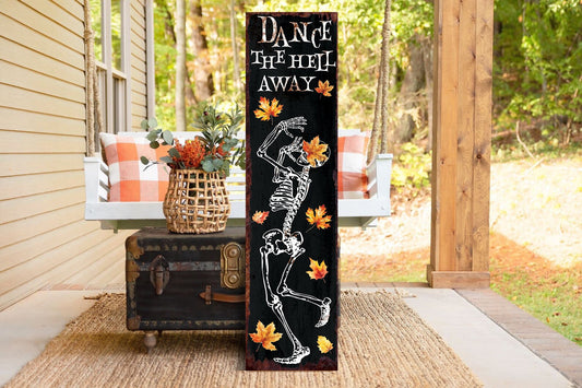 36in Dancing Skeleton Halloween Porch Sign | Front Porch Welcome Sign | Rustic Modern Farmhouse Entryway Decor