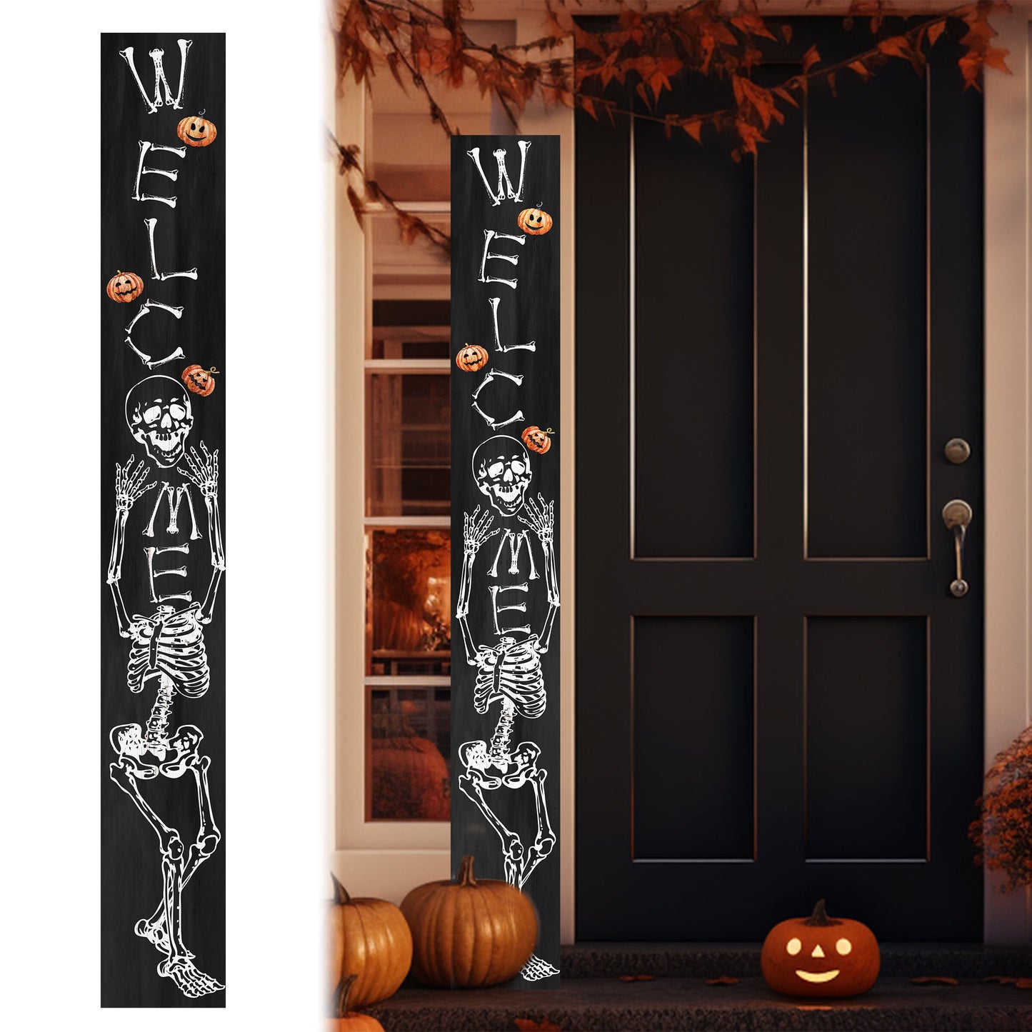 72in Wooden Halloween Skeleton Welcome Sign - Spooky Front Door Decor for Seasonal Celebrations