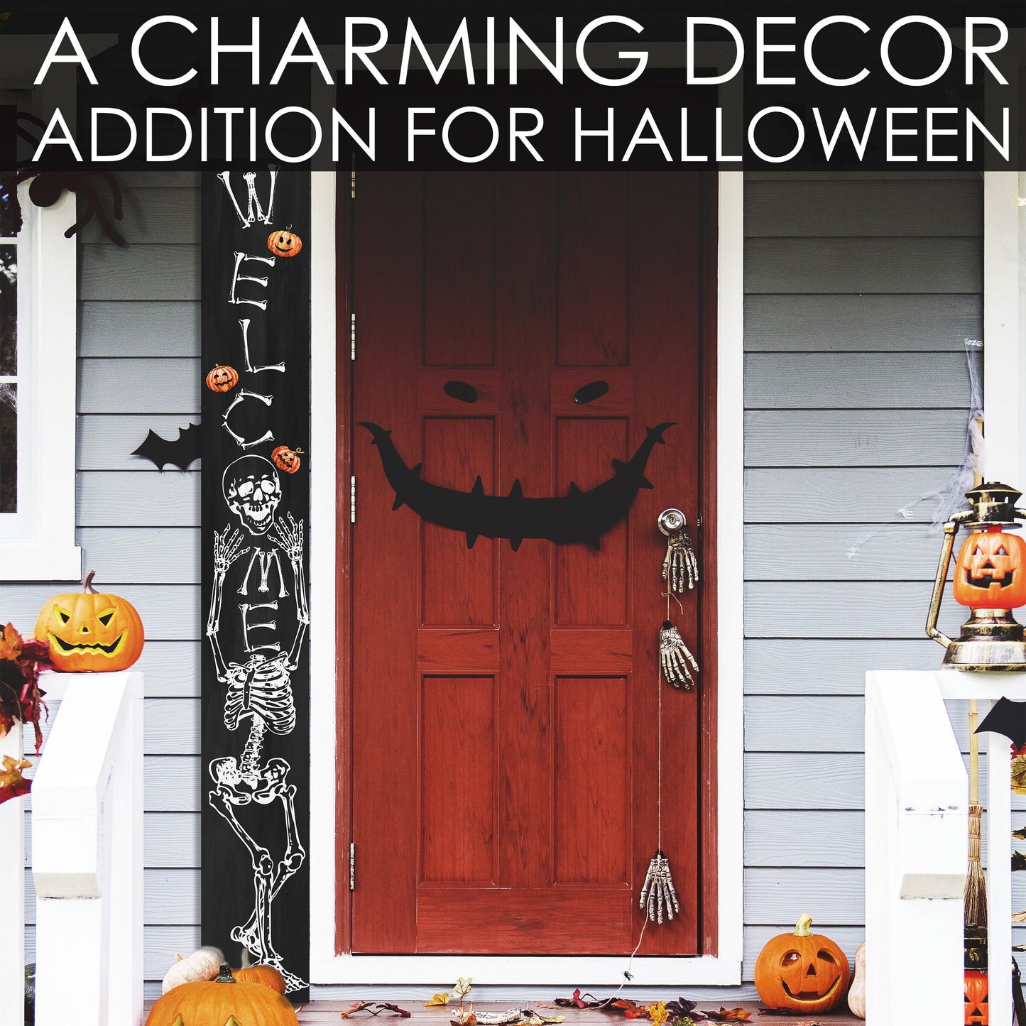 72in Wooden Halloween Skeleton Welcome Sign - Spooky Front Door Decor for Seasonal Celebrations