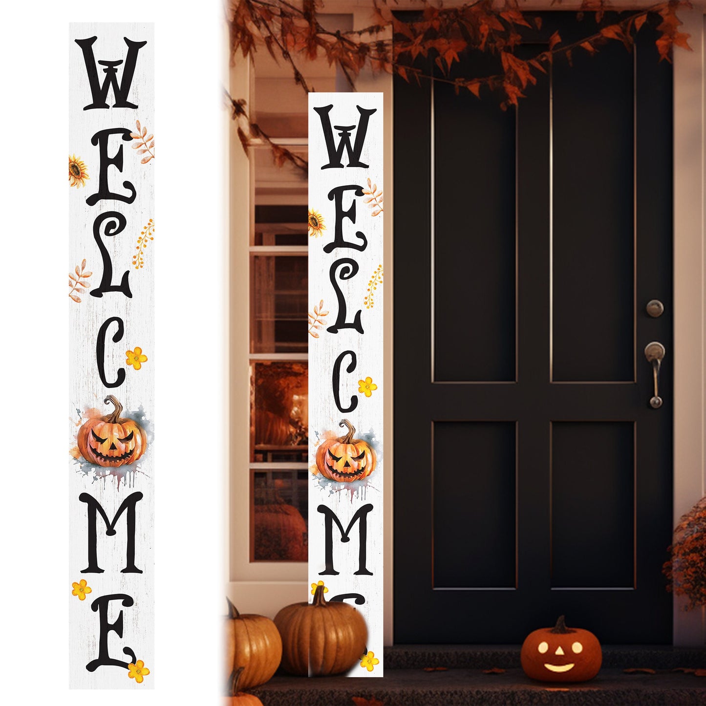 72in Jack-o-Lantern Halloween Porch Sign - Front Porch Halloween Welcome Sign with Halloween Decoration, Farmhouse Entryway Porch Decor