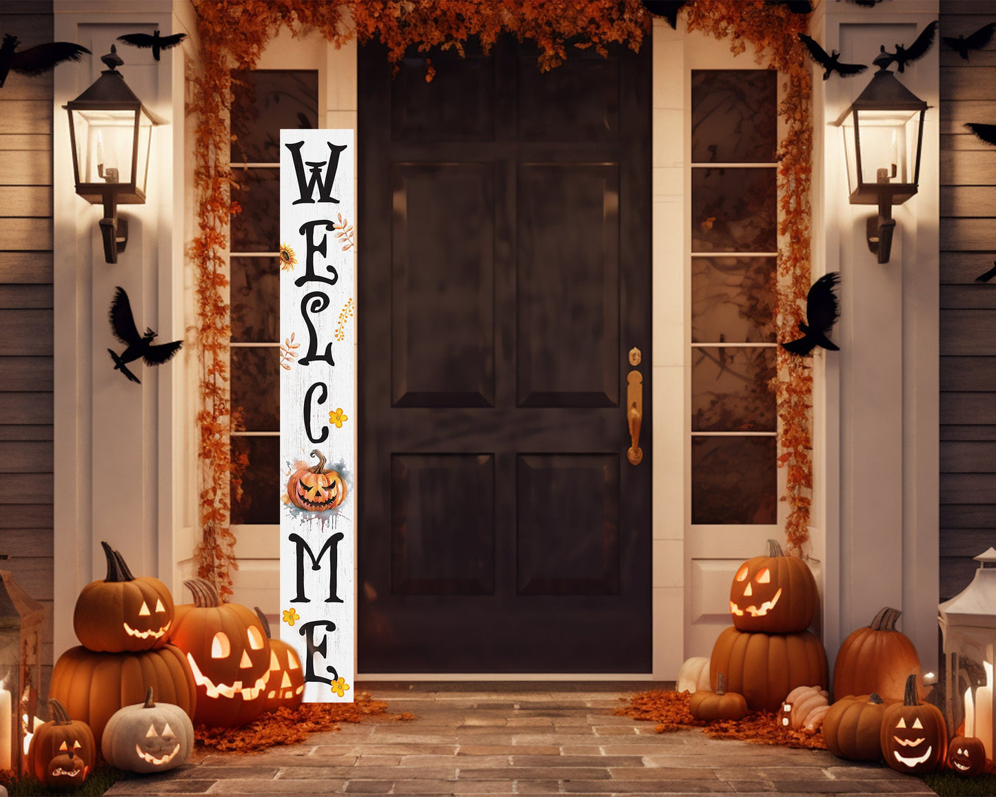 72in Jack-o-Lantern Halloween Porch Sign - Front Porch Halloween Welcome Sign with Halloween Decoration, Farmhouse Entryway Porch Decor