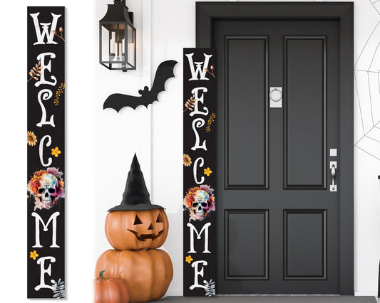 72in Sugar Skull Welcome Porch Sign - Festive Halloween Front Door Decor