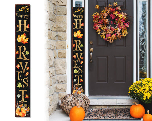 72in Wooden "Happy Harvest" Fall Welcome Porch Sign - Front Door Decor for Seasonal Celebrations, Vintage Fall Decoration