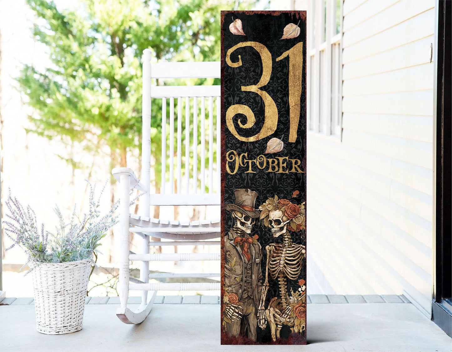 36in Halloween Porch Sign Decoration - Rustic Halloween Sign, October 31 Wall Art Vintage Sign, Modern Farmhouse Mantel Entryway Decor
