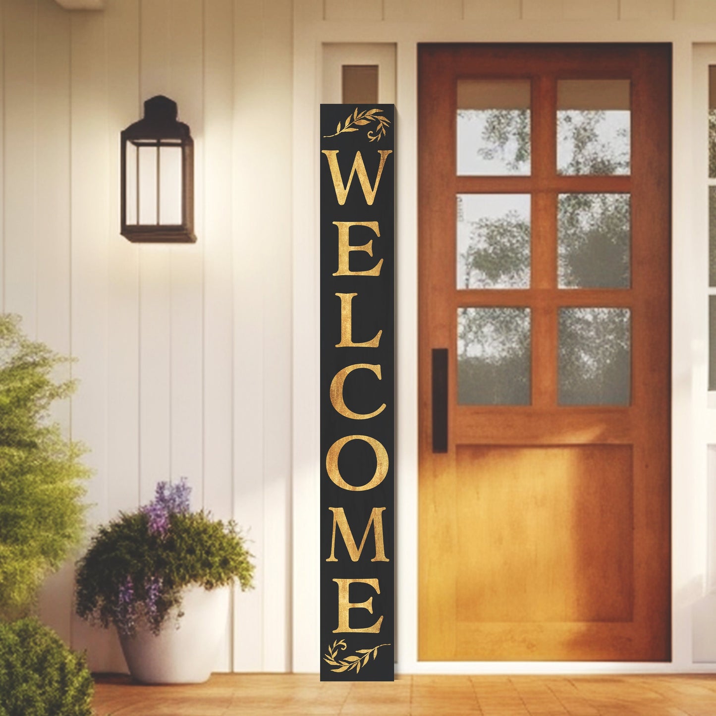 72in "Welcome" Porch Sign | Rustic Farmhouse Front Porch Decor | Black with Gold Font | Ideal for Entryway, Mantle, Living Room, Kitchen, Porch Decor