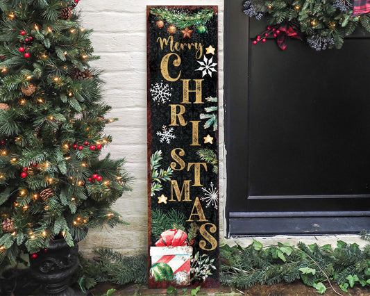 36in Merry Christmas Sign for Front Porch - Vintage Christmas Decoration, Rustic Modern Farmhouse Entryway Decor for Front Door