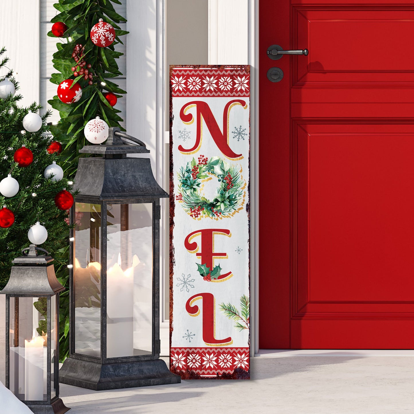 36in Noel Christmas Sign | Front Porch Vintage Christmas Decoration | Rustic Modern Farmhouse Entryway Christmas Porch Sign